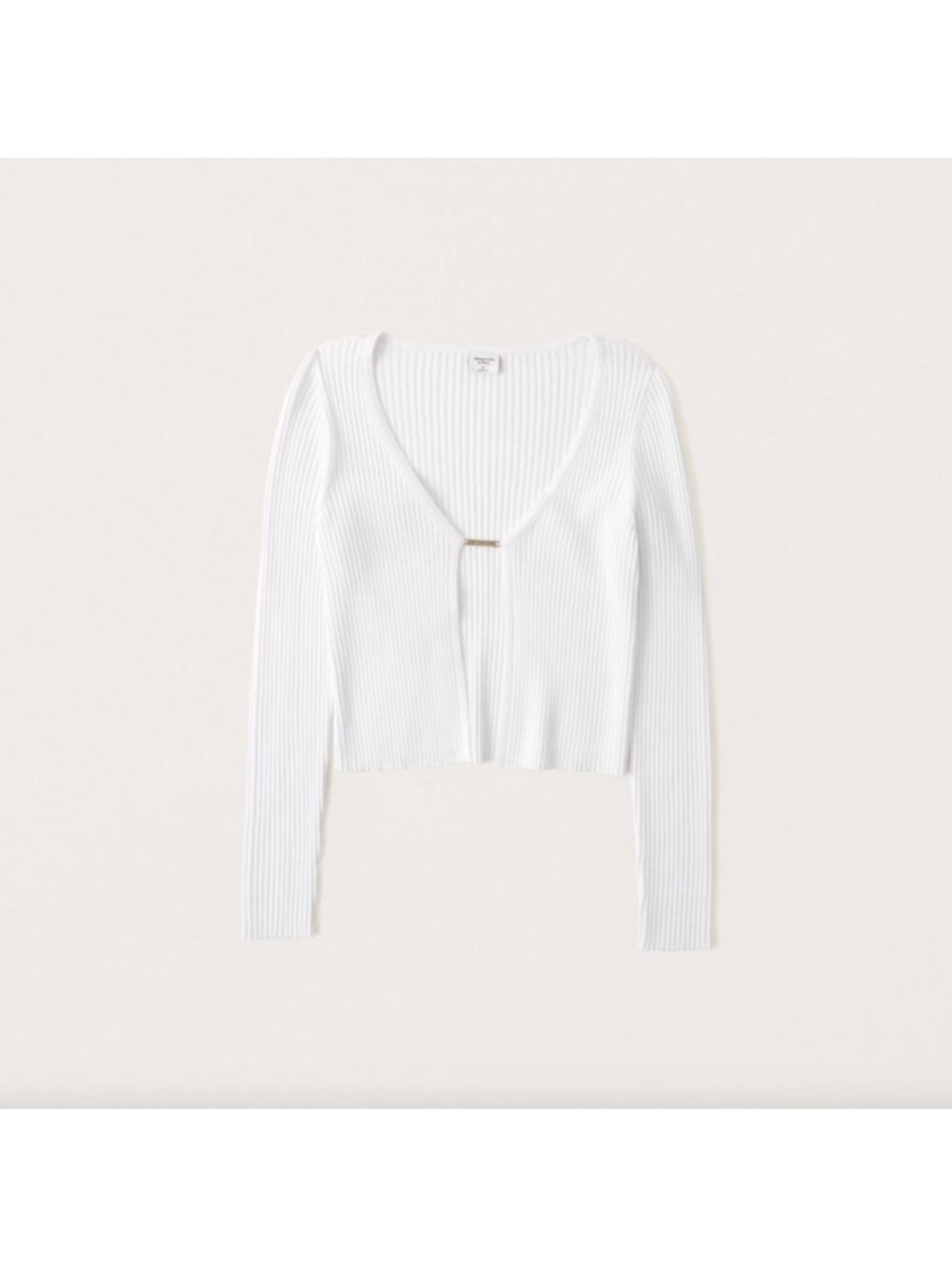 Abercrombie & Fitch White Ribbed V-Neck Long Sleeve Crop Cardigan